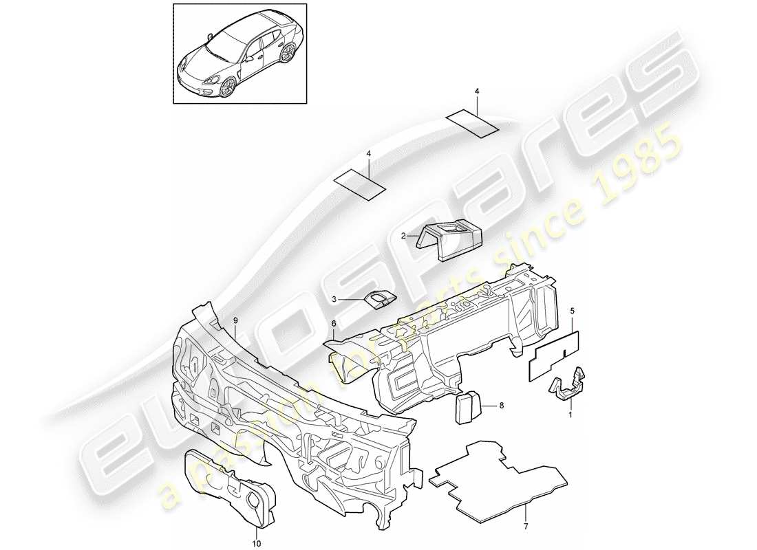 porsche 2016 (panamera 970) sound absorber parts diagram