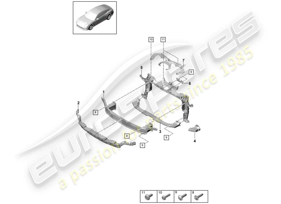 porsche panamera 971 (2018) bumper bracket part diagram