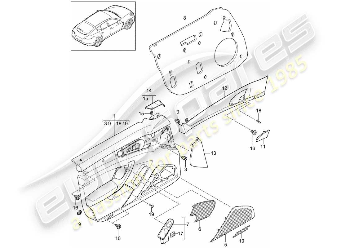 porsche 2013 (panamera 970) door panel parts diagram