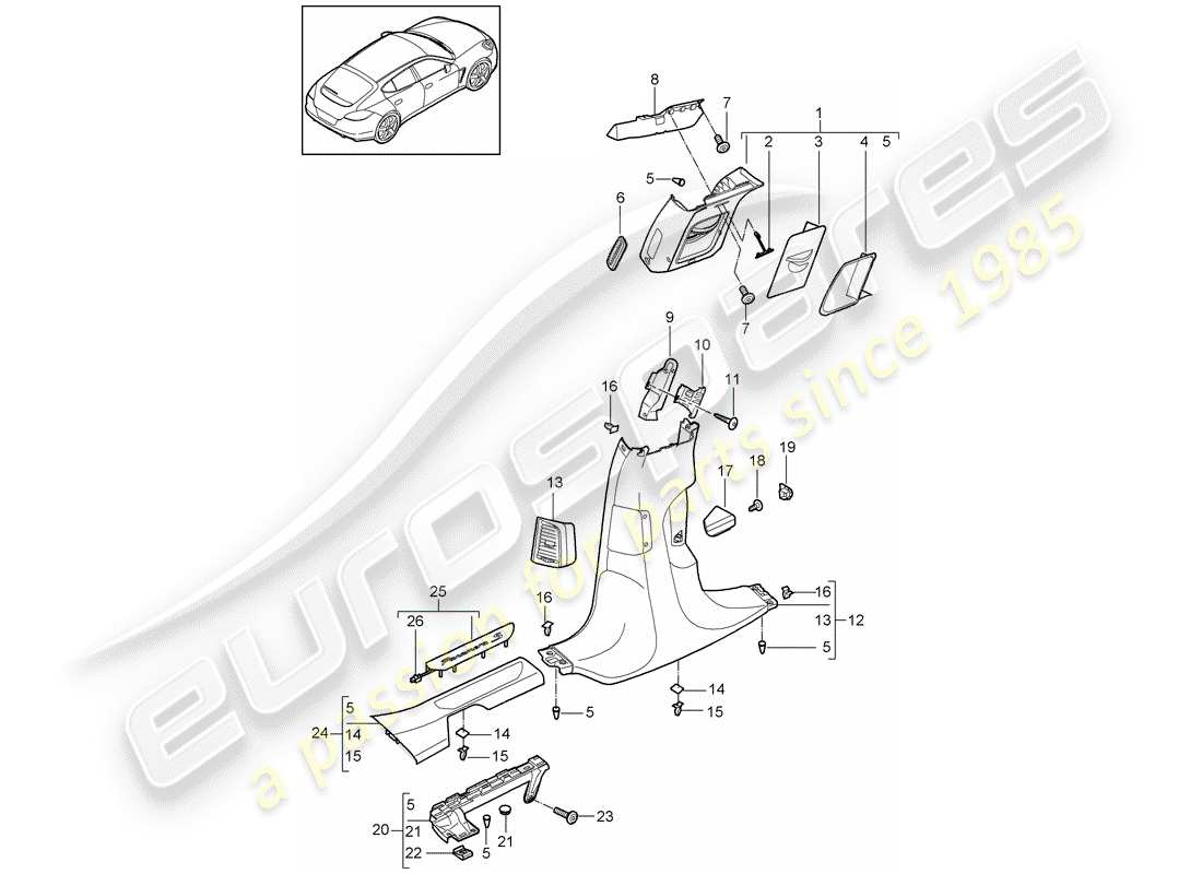 porsche 2011 (panamera 970) lining part diagram