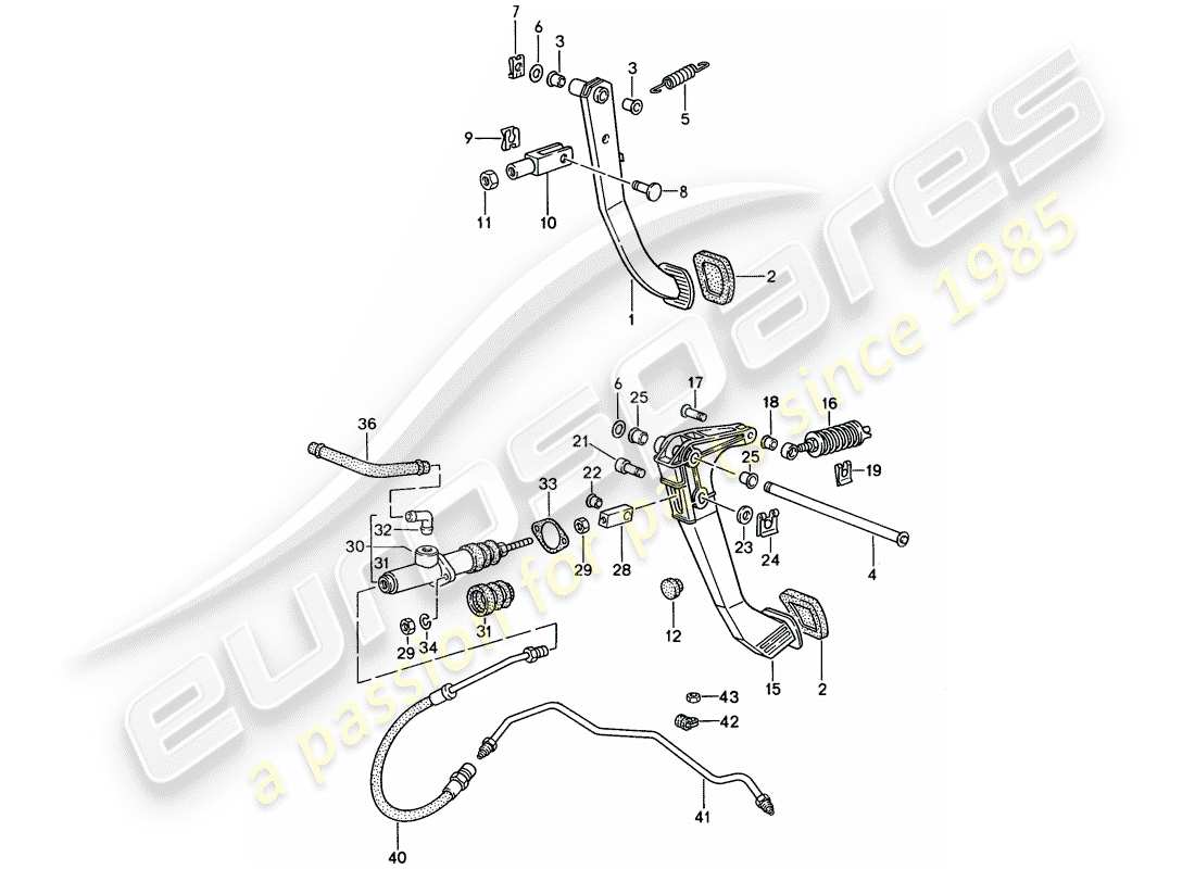 porsche 1994 (968) brake - clutch - pedals parts diagram