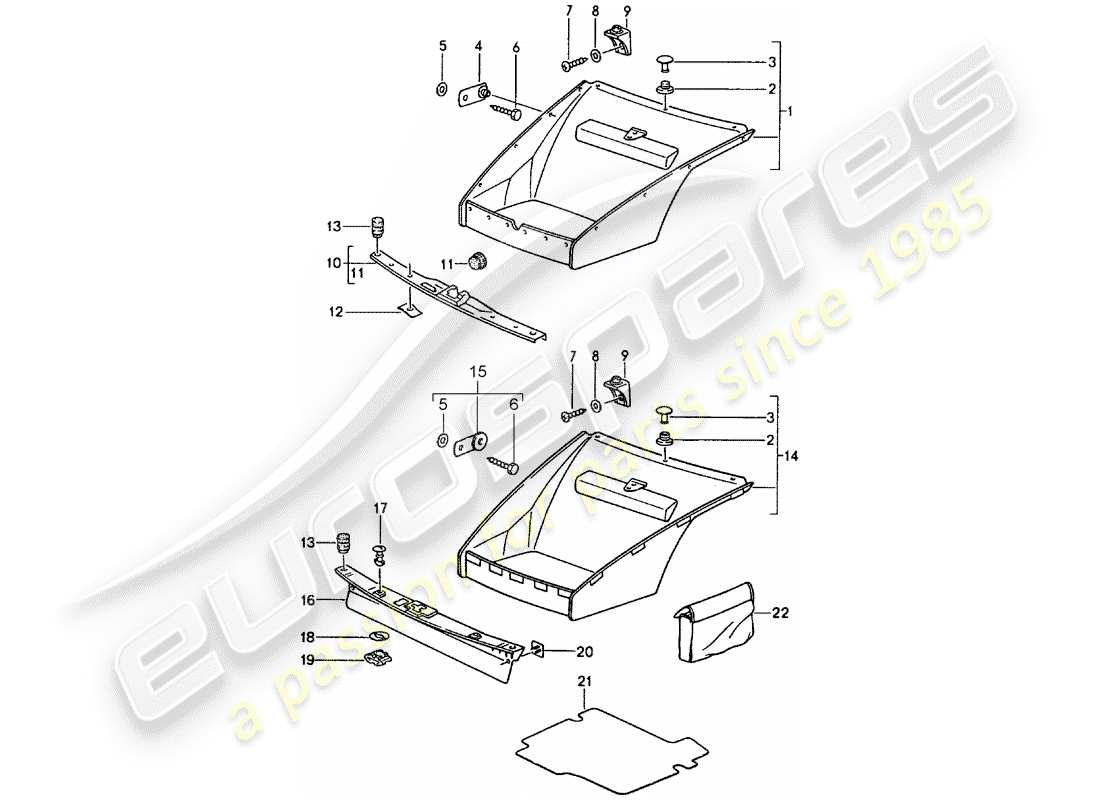 porsche 1991 (964) interior equipment - front luggage compartment parts diagram