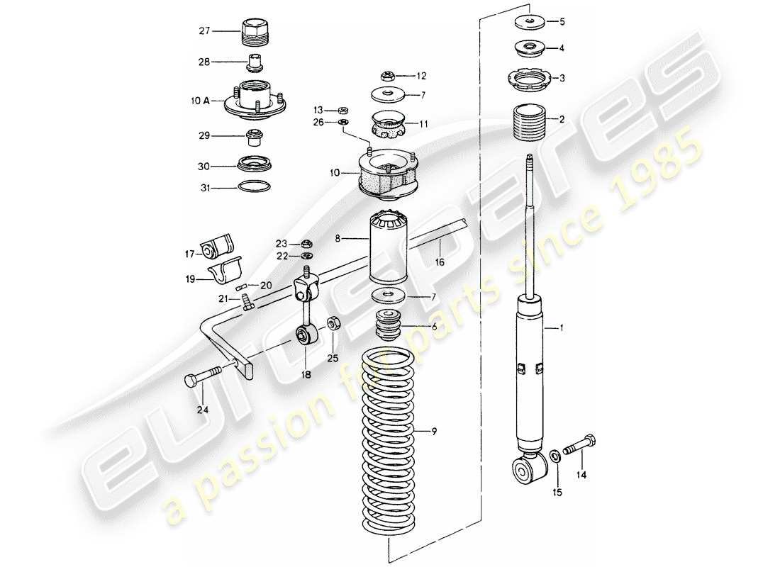 porsche 1993 (964) shock absorber - stabilizer parts diagram
