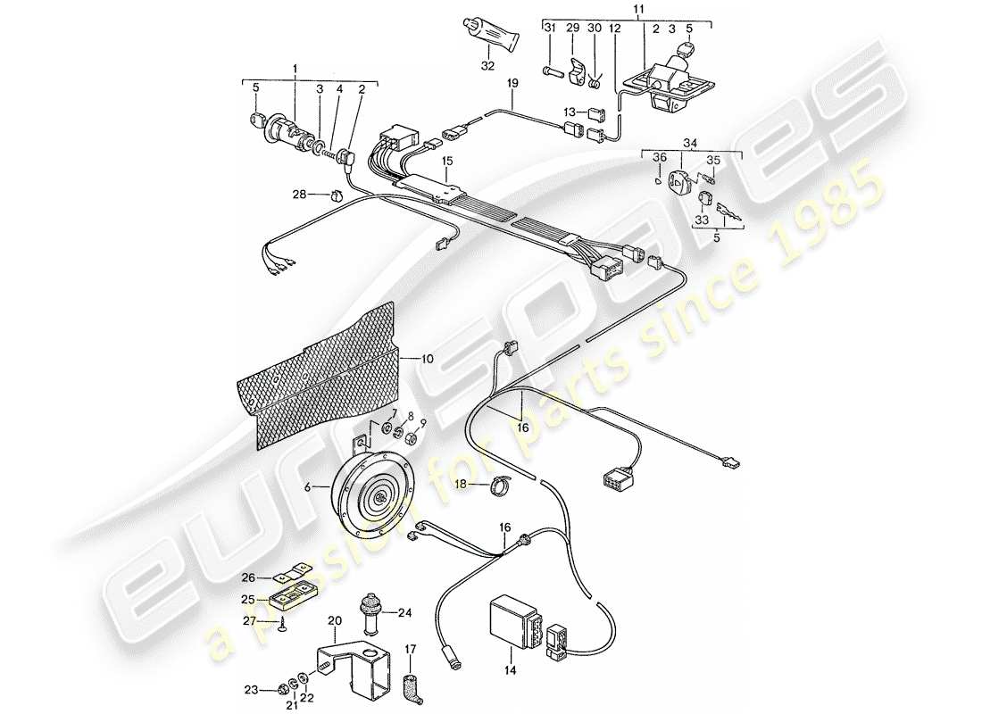 porsche 1988 (928) alarm system part diagram