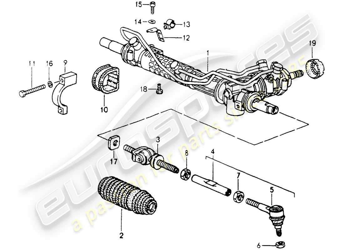 porsche 1991 (964) steering gear - steering parts parts diagram