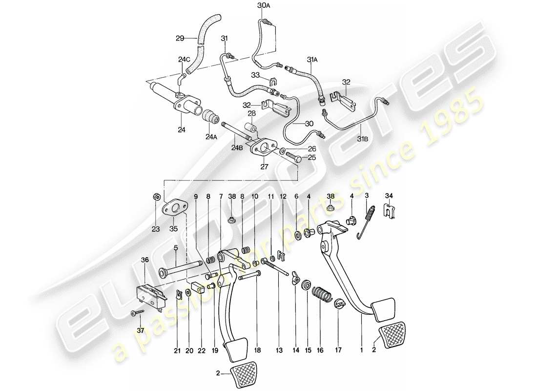 porsche 1981 (928) pedals - insert - brake booster - $ 10 - f 92-89101 486>> - f 92-89209 572>> part diagram