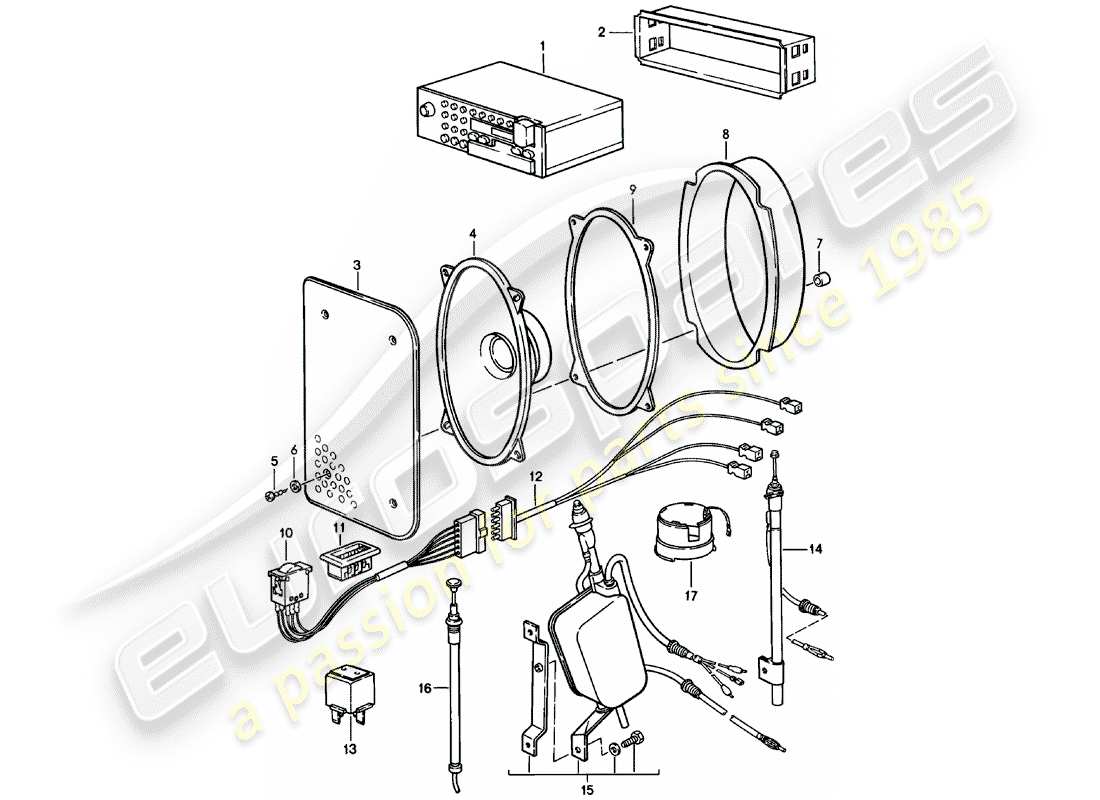 porsche 1981 (924) radio unit - with: - 4 - loudspeaker - d - mj 1983>> part diagram