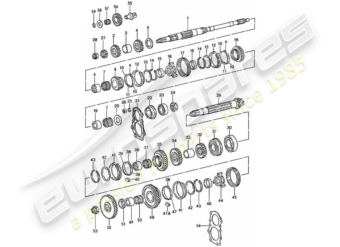 porsche 1980 (911) gears and shafts - 4. - speed - transmission part diagram