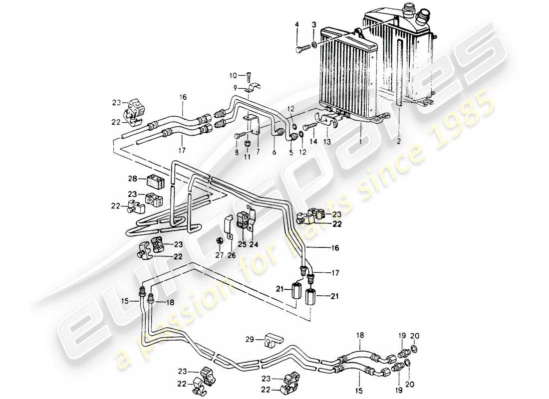 porsche 1991 (964) tiptronic - atf cooler - atf lines part diagram