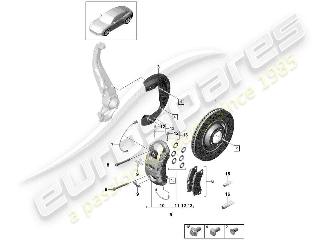 porsche panamera 971 (2018) disc brakes part diagram