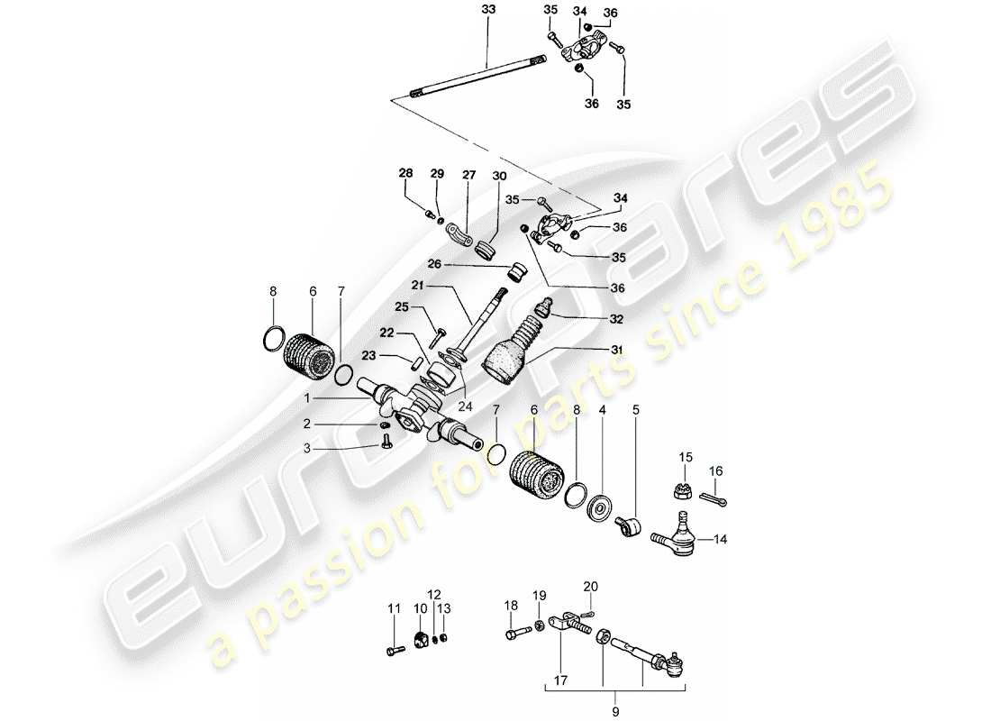 porsche 1975 (914) steering gear - steering linkage part diagram