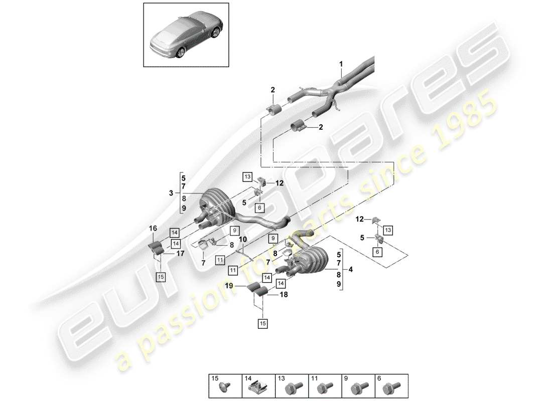 porsche panamera 971 (2018) exhaust system part diagram