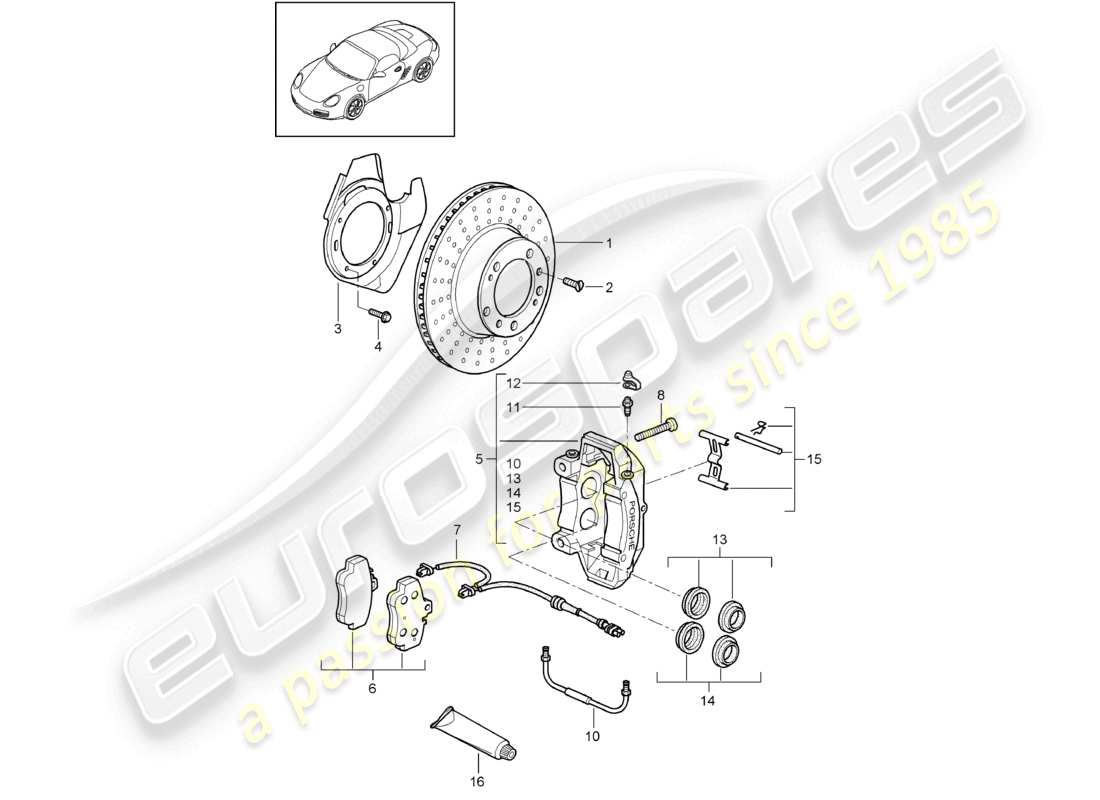 porsche 2011 (987 boxster) disc brake front axle parts diagram