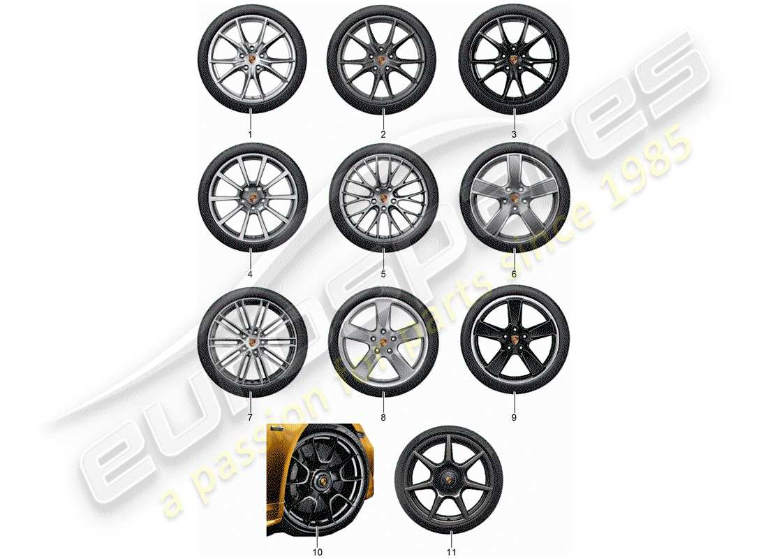 porsche 2018 (tequipment 98x/99x) 1 set aluminium rims with part diagram