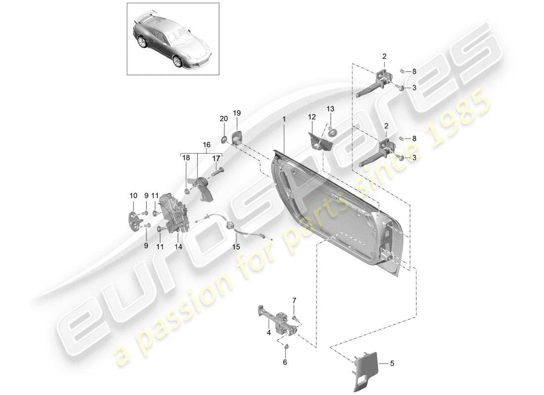 porsche 2019 (991-2 r/gt3/rs) door shell part diagram