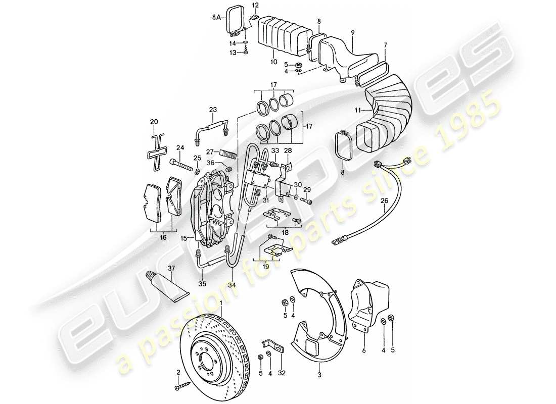 porsche 1987 (959) disc brakes parts diagram