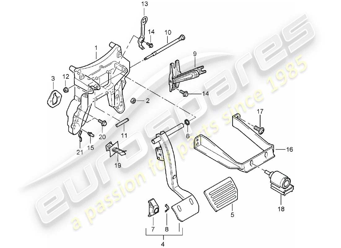 porsche cayenne (2004) brake and acc. pedal assembly part diagram