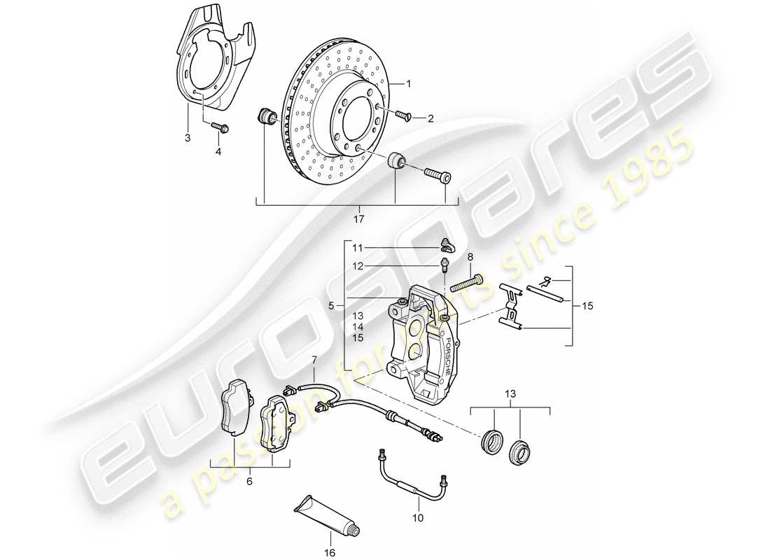 porsche 2007 (997-1 gt3) disc brakes parts diagram