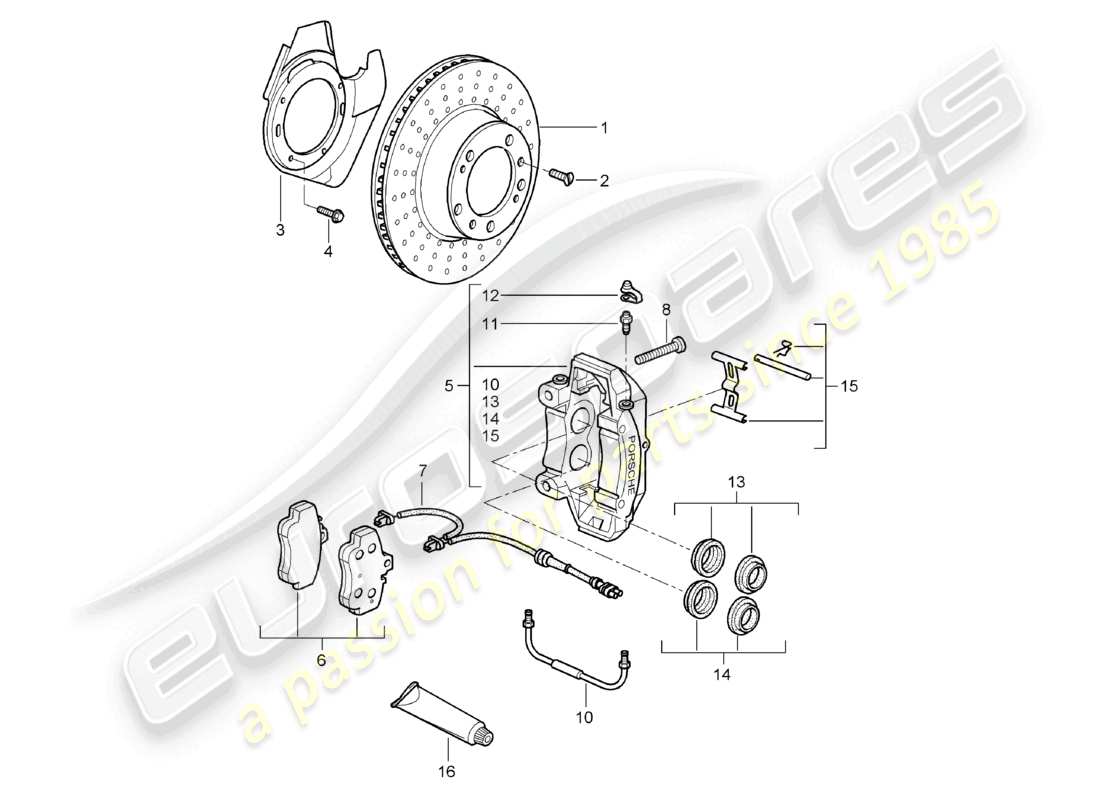 porsche 2007 (987 boxster) disc brake front axle parts diagram