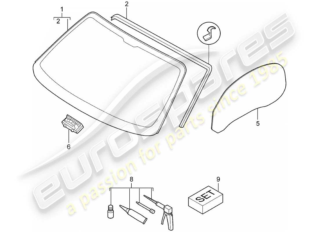 porsche 2006 (987 boxster) window glazing part diagram