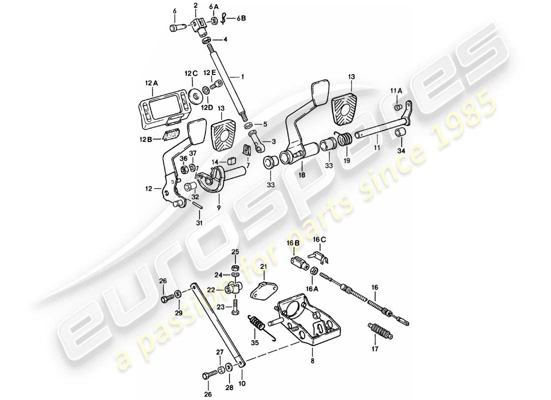 porsche 911 (1983) pedals parts diagram