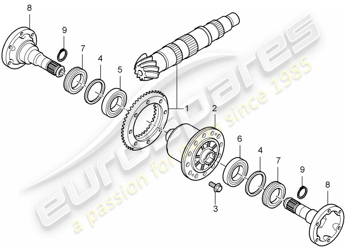 porsche boxster 986 (2000) differential - rear axle parts diagram