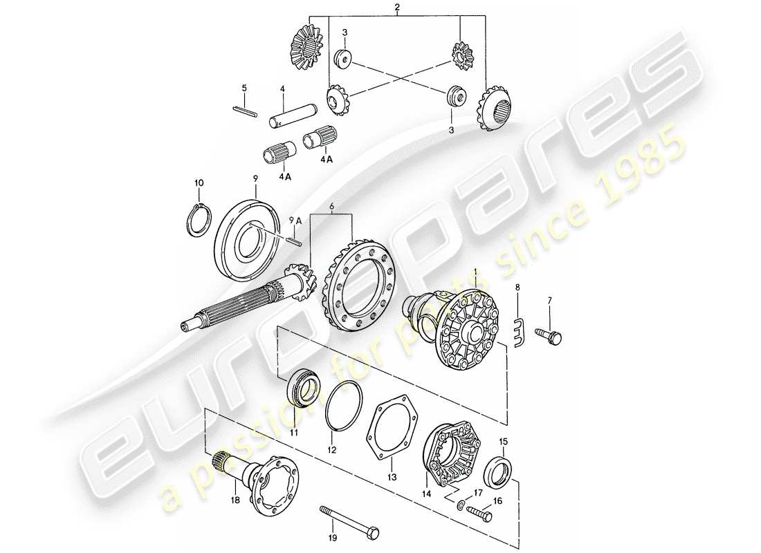 porsche 1990 (928) manual gearbox - differential part diagram