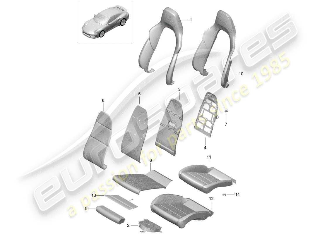 porsche 991 turbo (2014) foam part part diagram