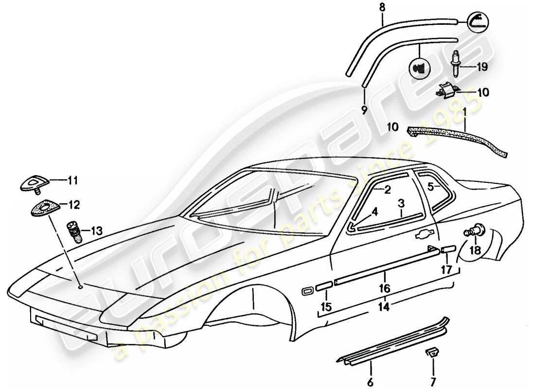 porsche 1991 (944) decorative moulding parts diagram