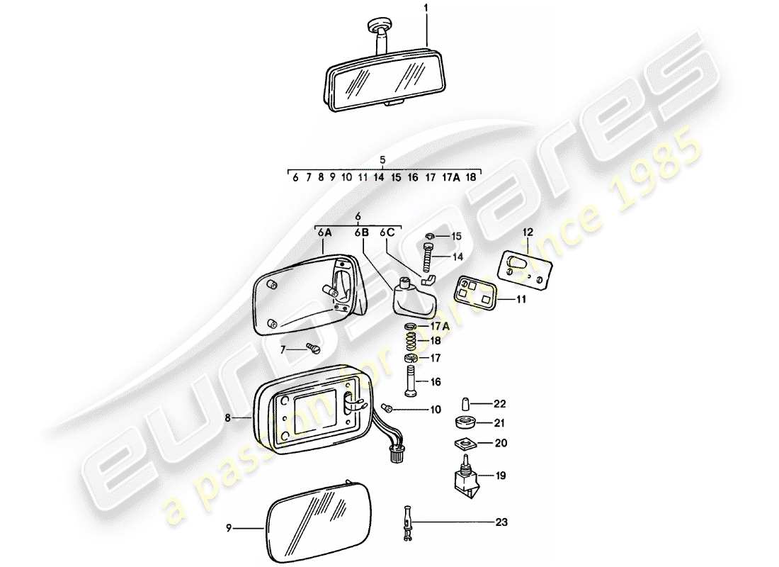 porsche 1981 (911) rear-view mirror - rear view mirror part diagram