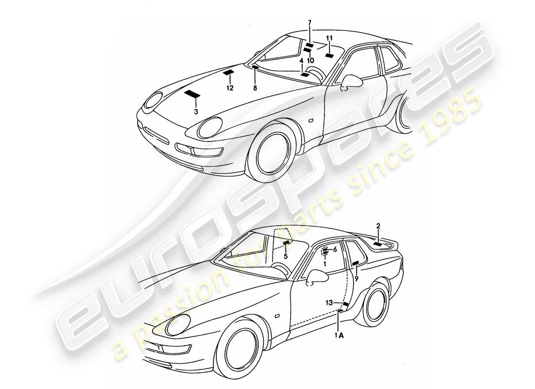 porsche 1994 (968) signs/notices parts diagram