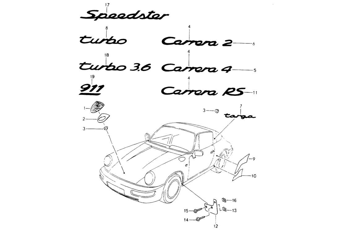 porsche 1994 (964) nameplates - stone protection foil part diagram