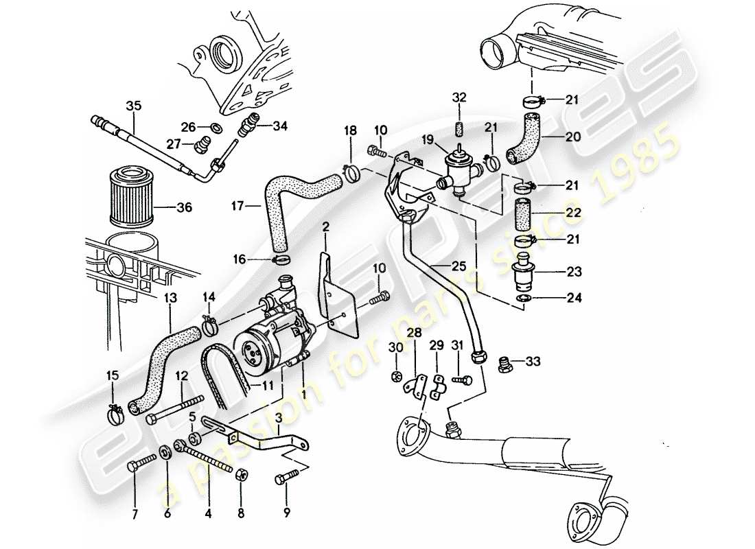 porsche 928 (1995) air injection - for vehicles with - catalyst part diagram