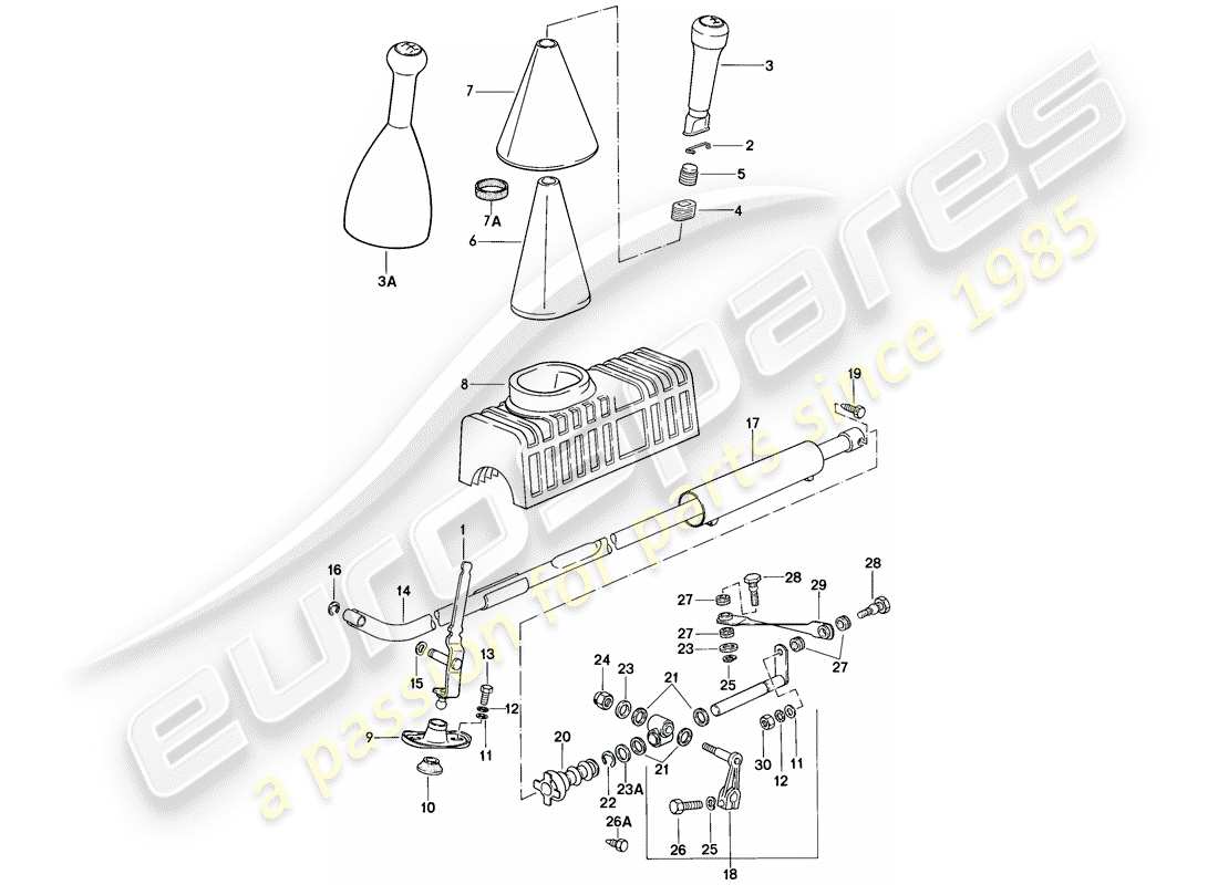 porsche 1982 (944) shift mechanism - manual gearbox parts diagram