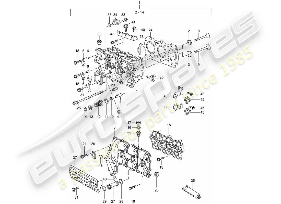 porsche 2000 (996) cylinder head - d >> - mj 2001 part diagram