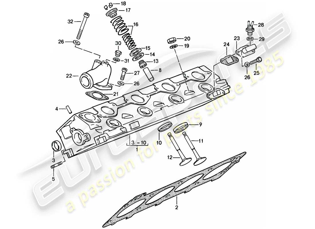 porsche 1983 (944) cylinder head - valves part diagram