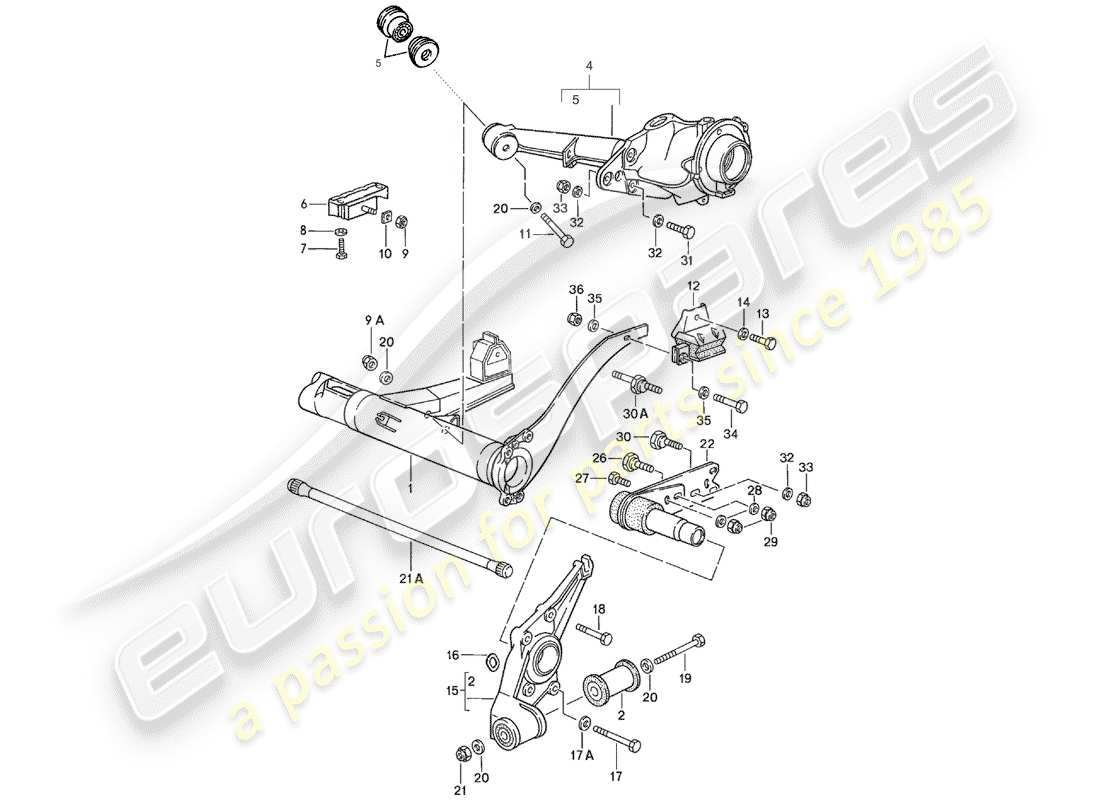 porsche 1988 (924s) rear axle carrier - rear axle steering parts diagram