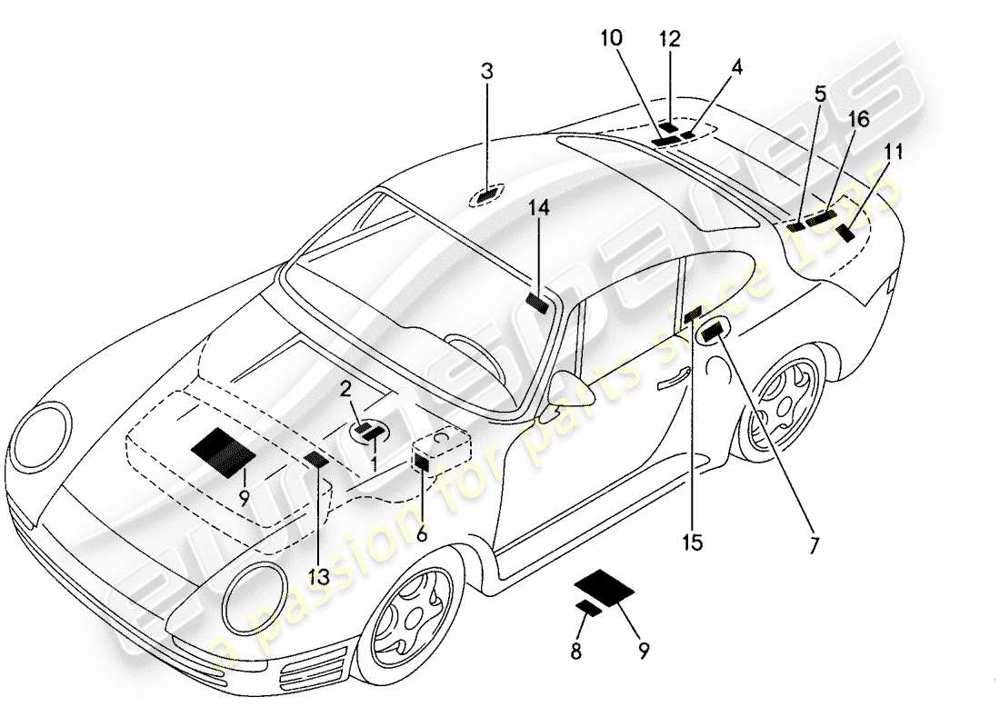 porsche 1987 (959) signs/notices part diagram