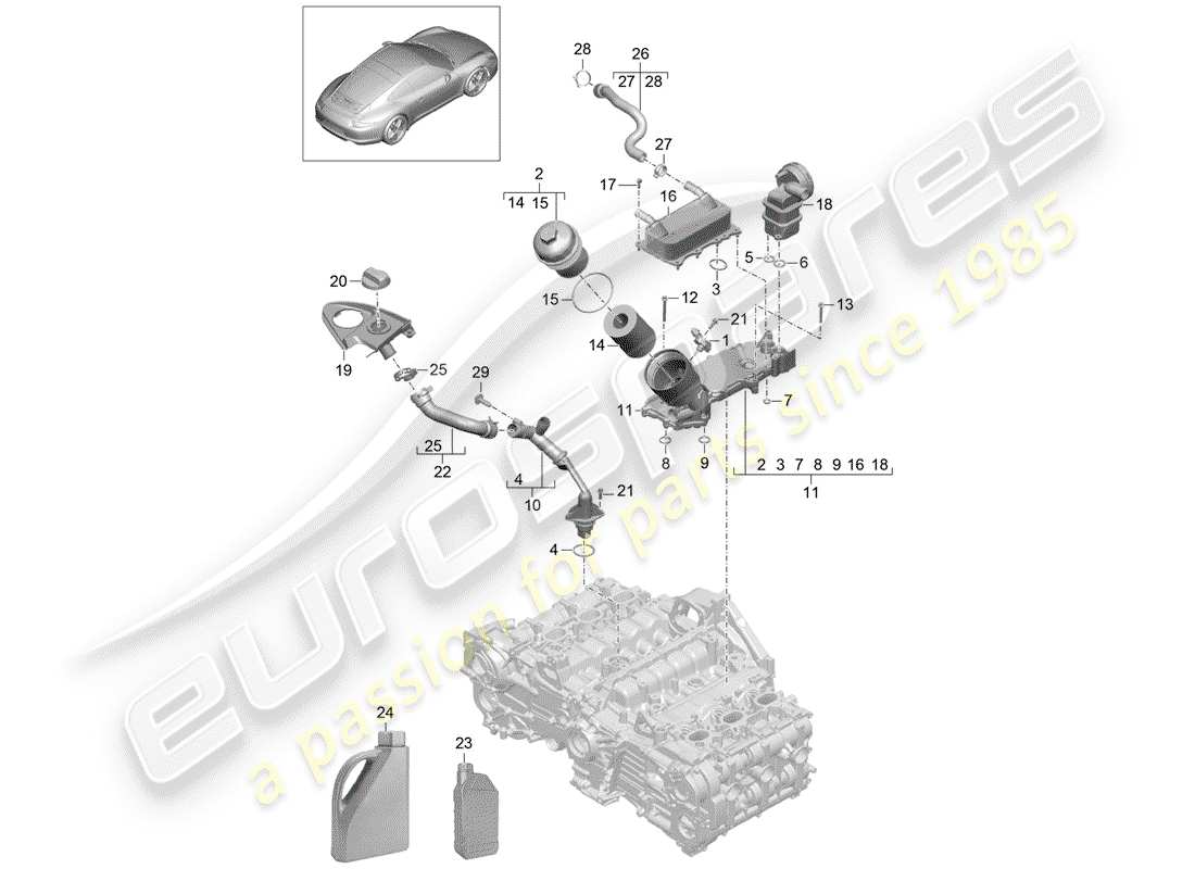 porsche 991 (2015) engine lubrication parts diagram