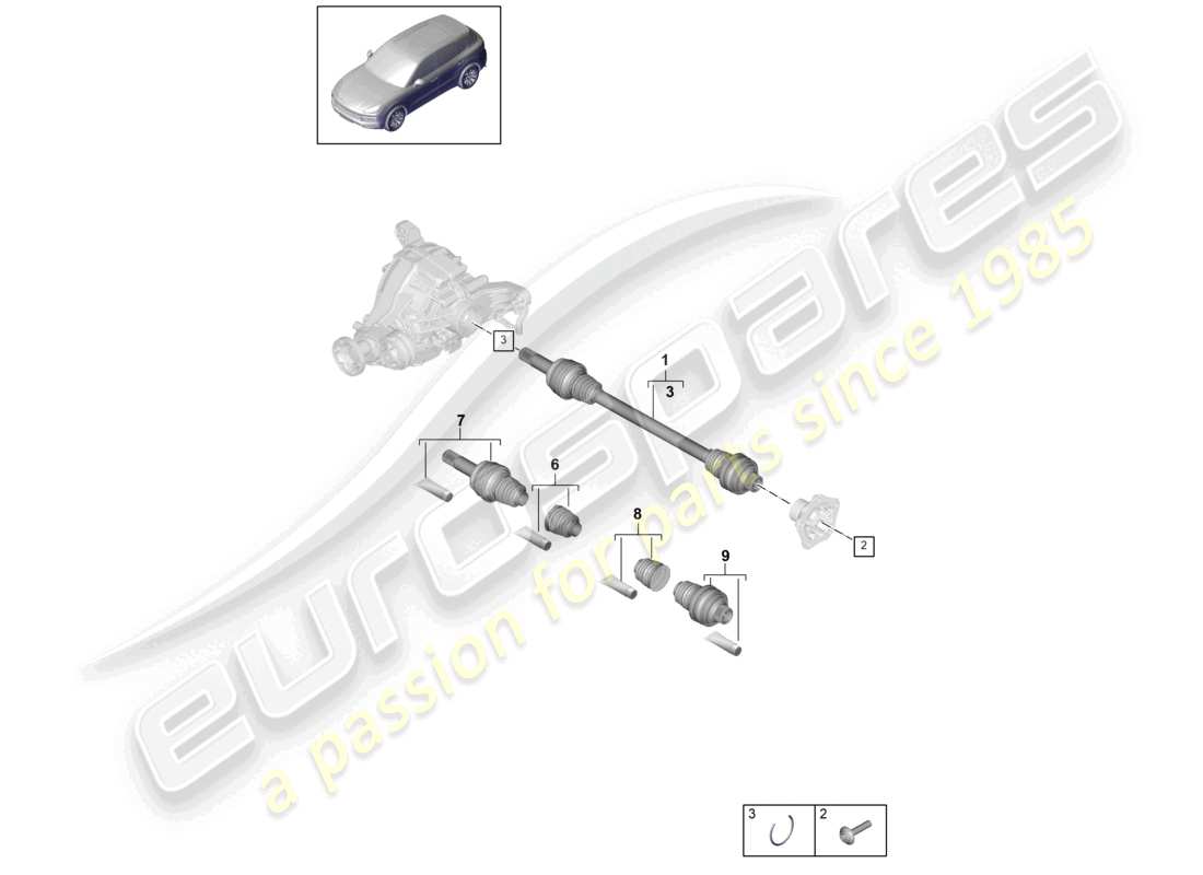 porsche 2020 (cayenne e3 9ya/9yb) drive shaft rear axle parts diagram