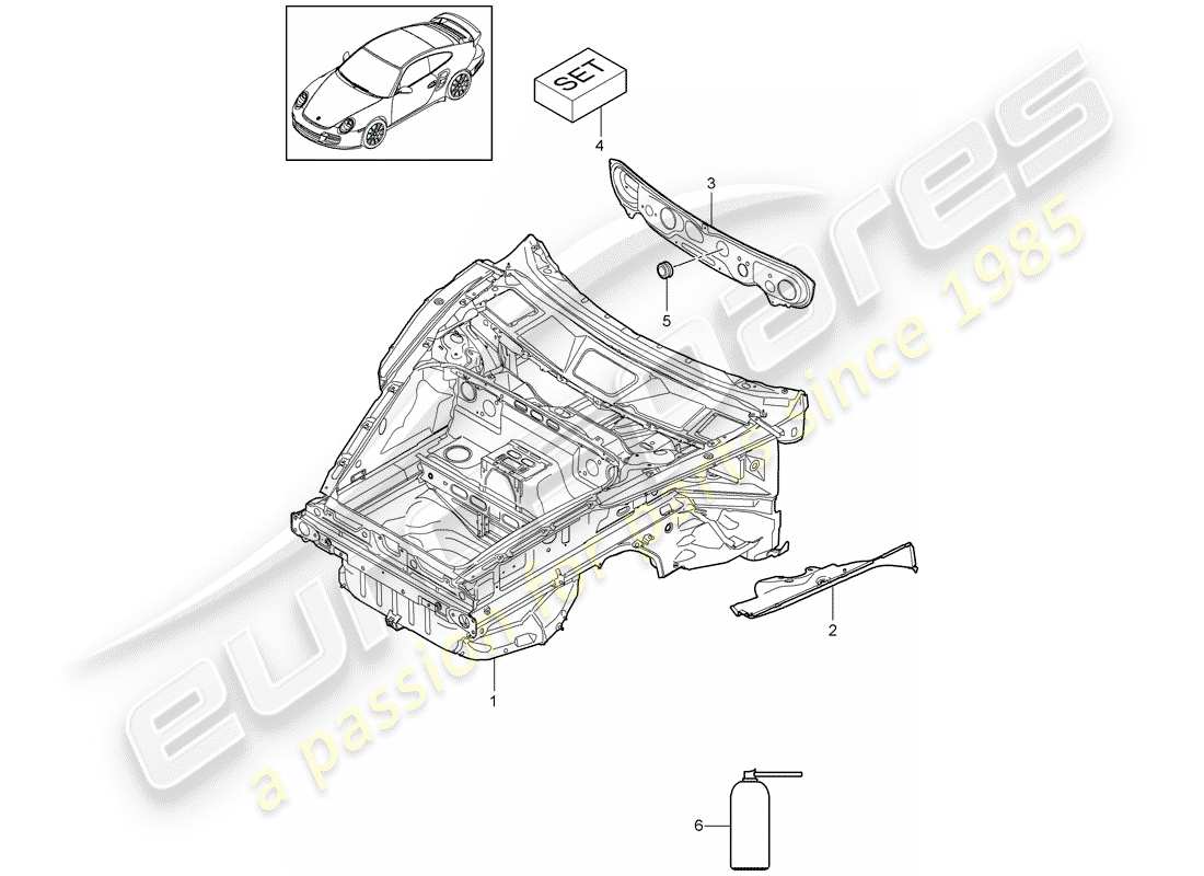 porsche 2013 (997-2 turbo / gt2 rs) front end parts diagram