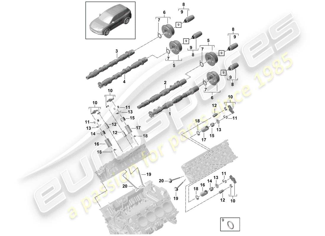 porsche cayenne e3 (2020) camshaft, valves part diagram