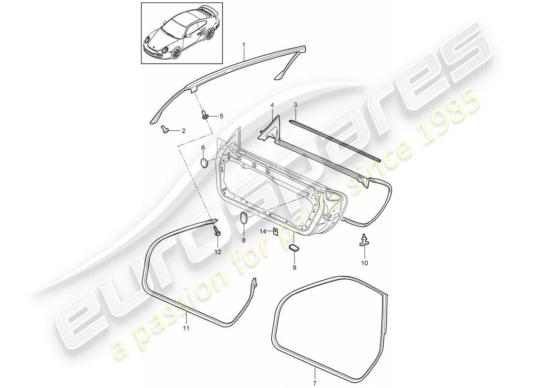 porsche 911 t/gt2rs (2013) door seal parts diagram