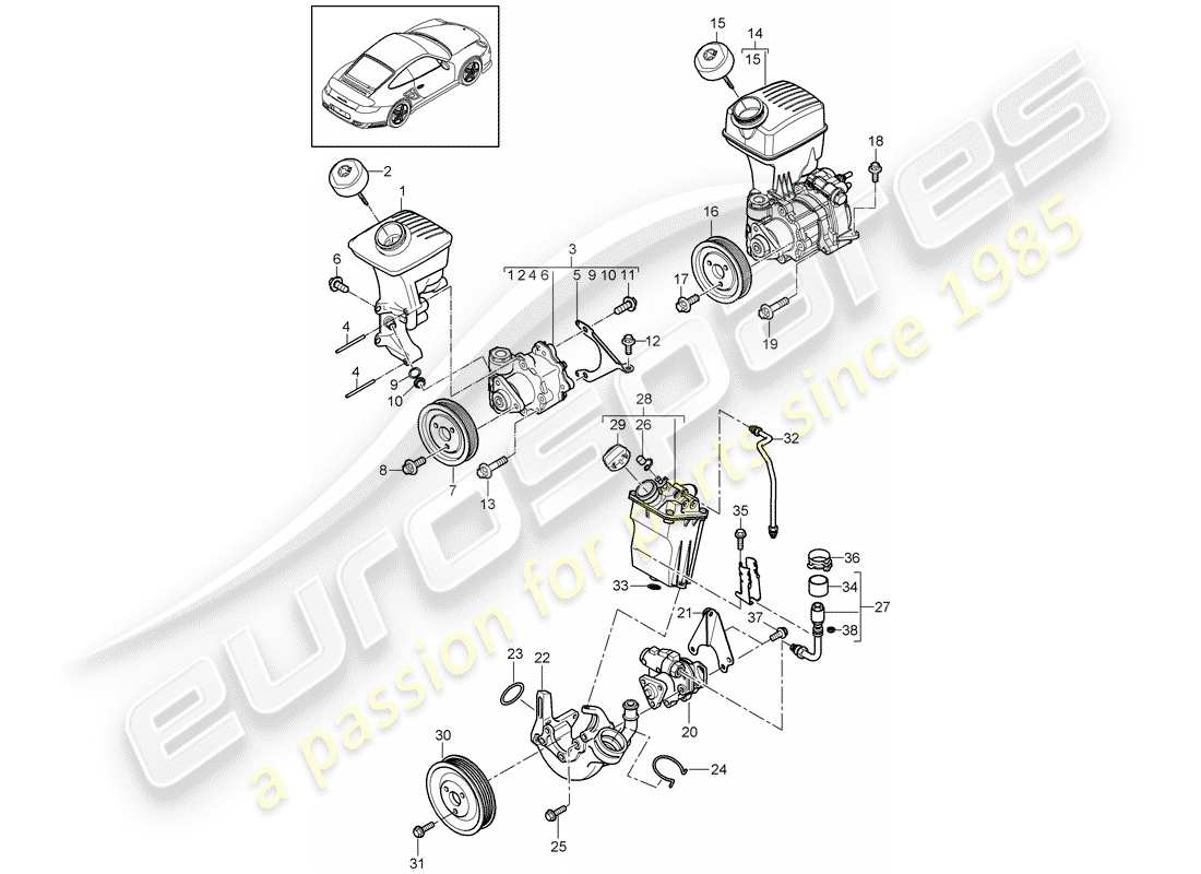 porsche 911 t/gt2rs (2011) power steering part diagram