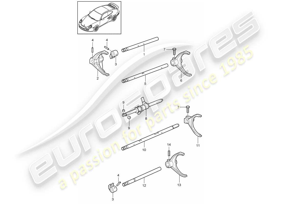 porsche 2013 (997-2 turbo / gt2 rs) selector shaft parts diagram