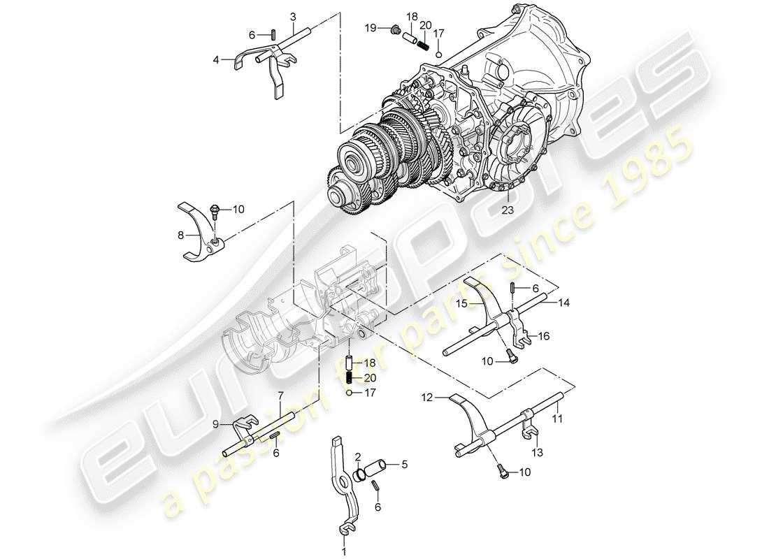 porsche 2006 (997-1) selector shaft part diagram