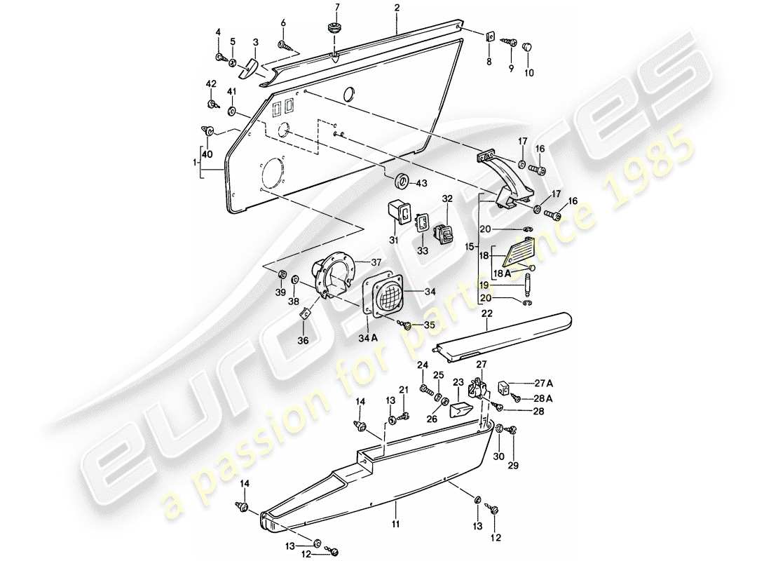 porsche 1987 (911) interior equipment - doors part diagram