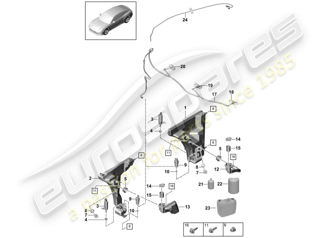 porsche 2019 (panamera 971-1) windshield washer unit part diagram