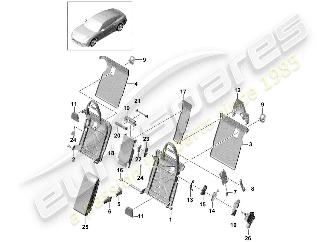 porsche 2019 (panamera 971-1) back seat backrest part diagram