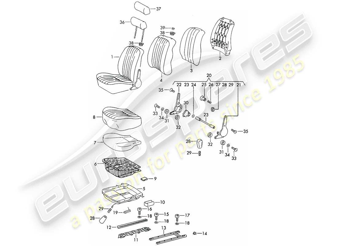 porsche 1967 (911/912) front seat - d >> - mj 1968 part diagram